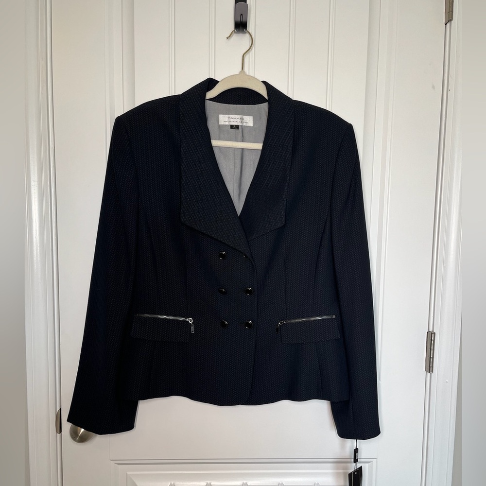 NWT Tahari Double Breasted Patterned Blazer Plus Size - Black Size 18 CB 141 - Picture 2 of 12